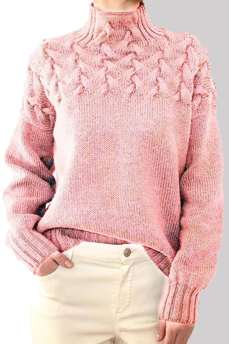 Elarova | Lässiger Einfarbiger Strickpullover mit Rollkragen 11 Farben
