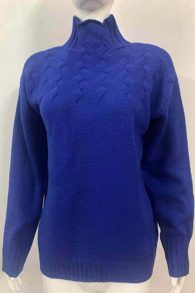 Elarova | Lässiger Einfarbiger Strickpullover mit Rollkragen 11 Farben