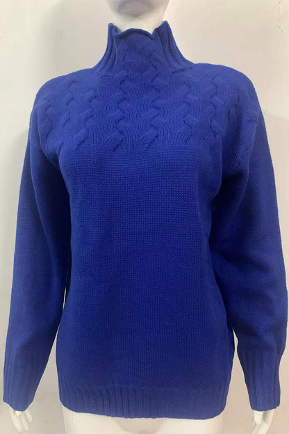 Elarova | Lässiger Einfarbiger Strickpullover mit Rollkragen 11 Farben