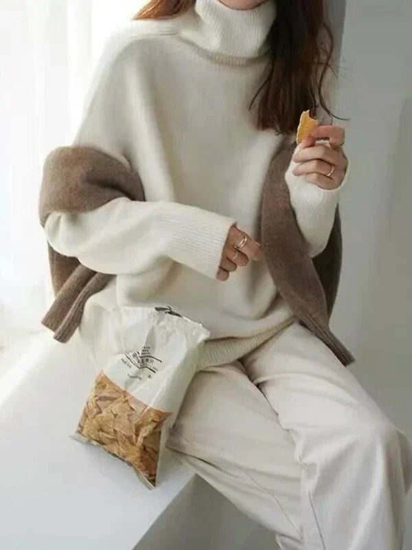 Elarova | Lässiger Strickjacke Rollkragenpullover für Damen