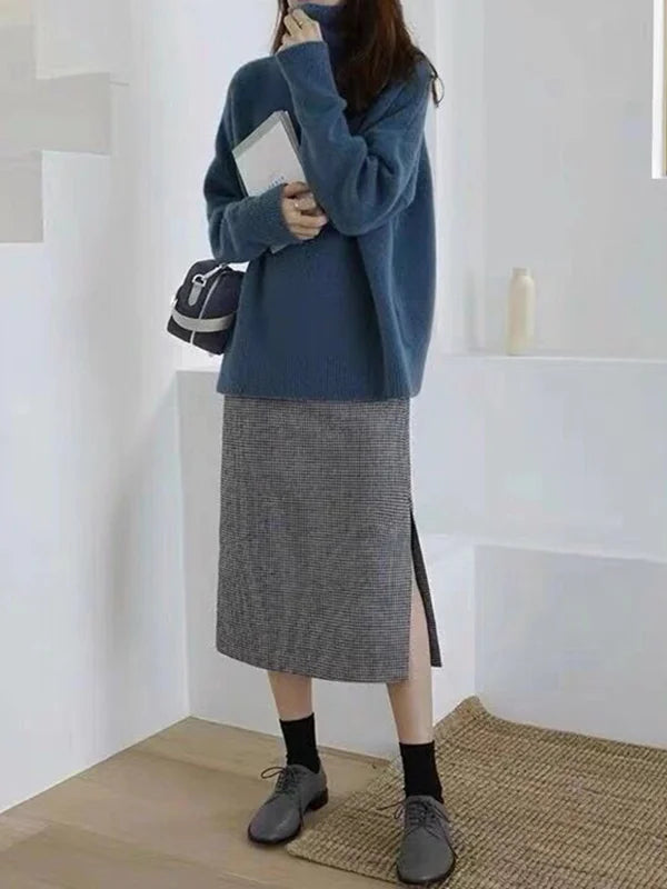 Elarova | Lässiger Strickjacke Rollkragenpullover für Damen