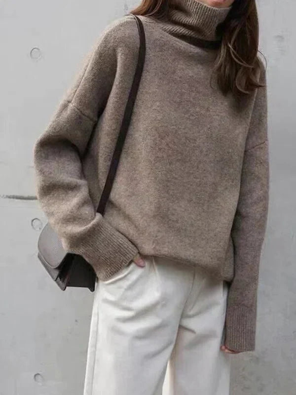 Elarova | Lässiger Strickjacke Rollkragenpullover für Damen