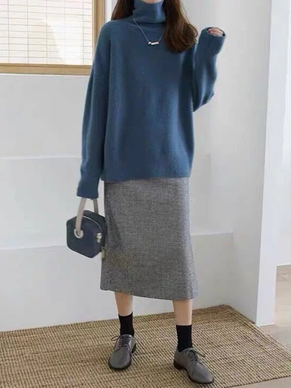 Elarova | Lässiger Strickjacke Rollkragenpullover für Damen