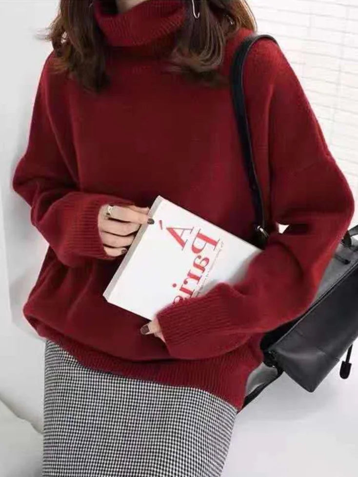 Elarova | Lässiger Strickjacke Rollkragenpullover für Damen