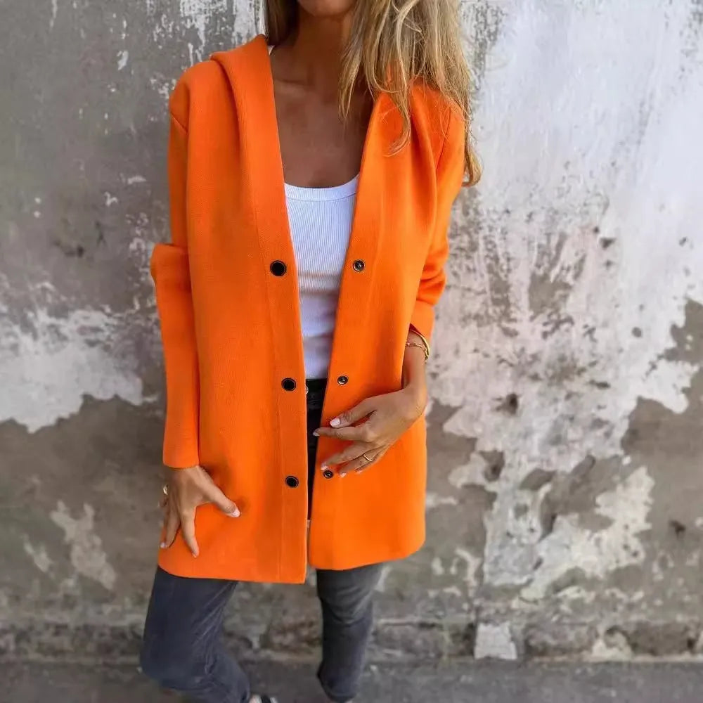 Elarova | Lässiger einreihiger Cardigan mit Kapuze