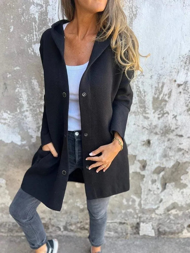 Elarova | Lässiger einreihiger Cardigan mit Kapuze