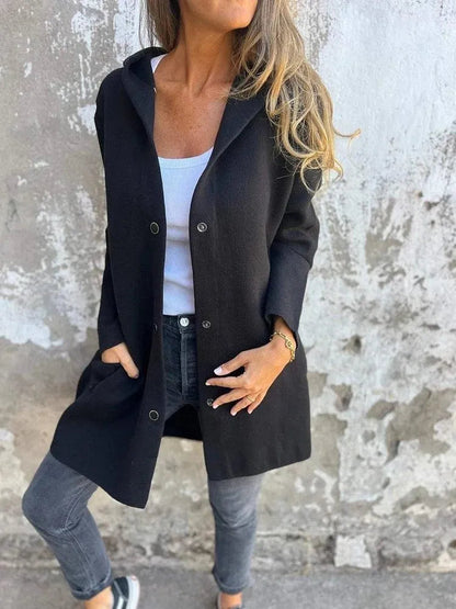 Elarova | Lässiger einreihiger Cardigan mit Kapuze