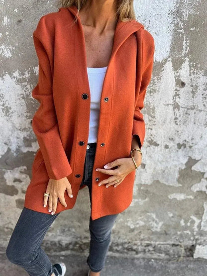 Elarova | Lässiger einreihiger Cardigan mit Kapuze