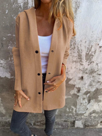 Elarova | Lässiger einreihiger Cardigan mit Kapuze
