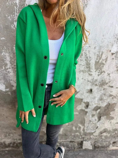 Elarova | Lässiger einreihiger Cardigan mit Kapuze