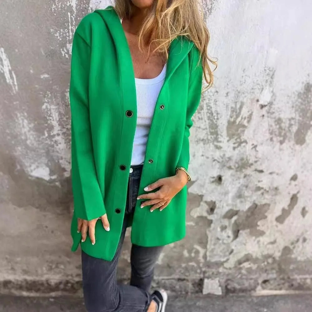 Elarova | Lässiger einreihiger Cardigan mit Kapuze