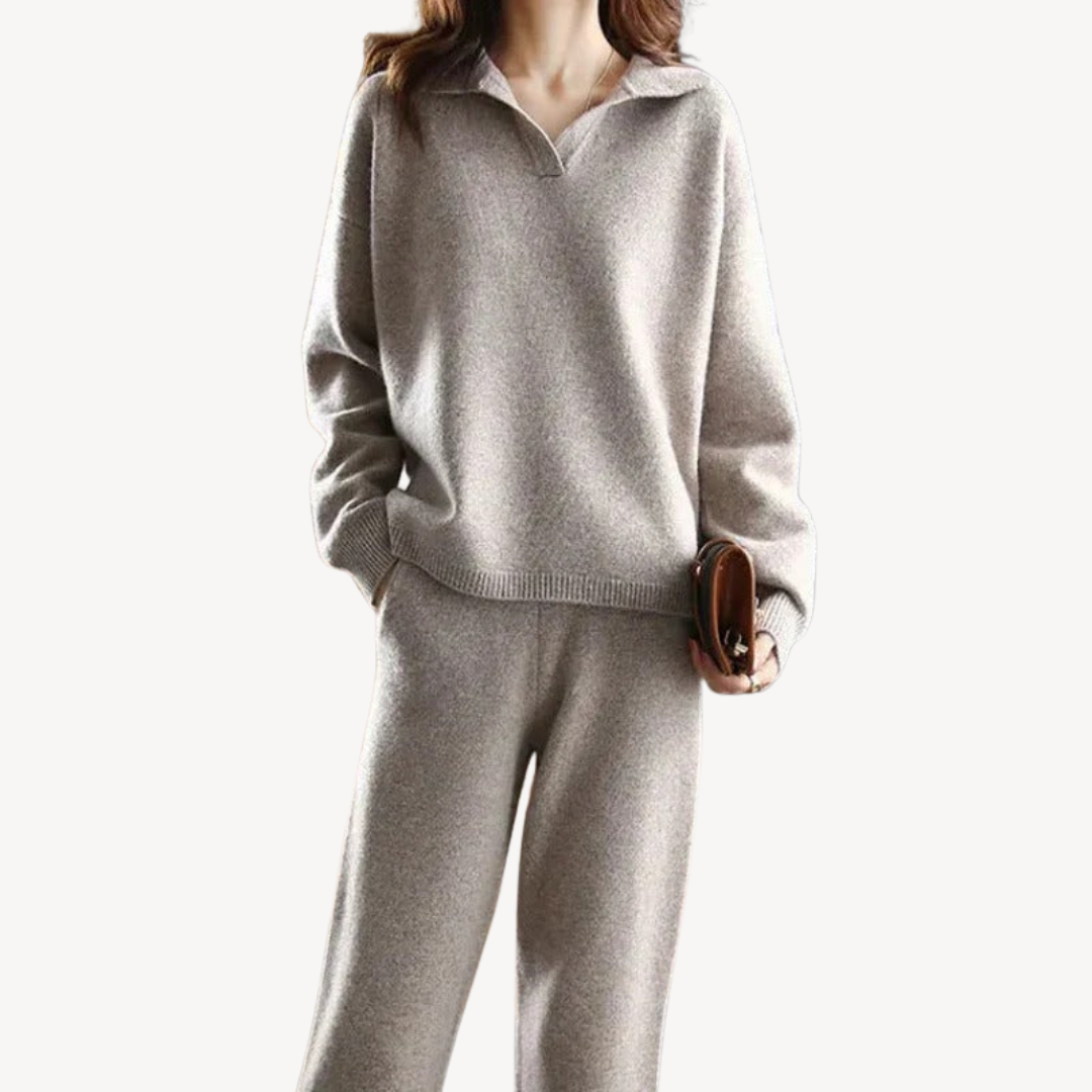 Elarova | Lässiges Polo-Strickpullover-Set für Damen