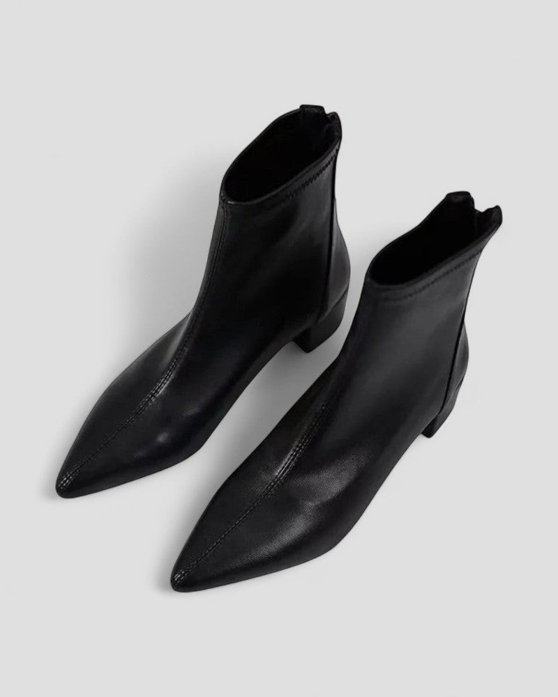 Elarova | Lederstiefeletten mit Reißverschluss hinten und Blockabsatz