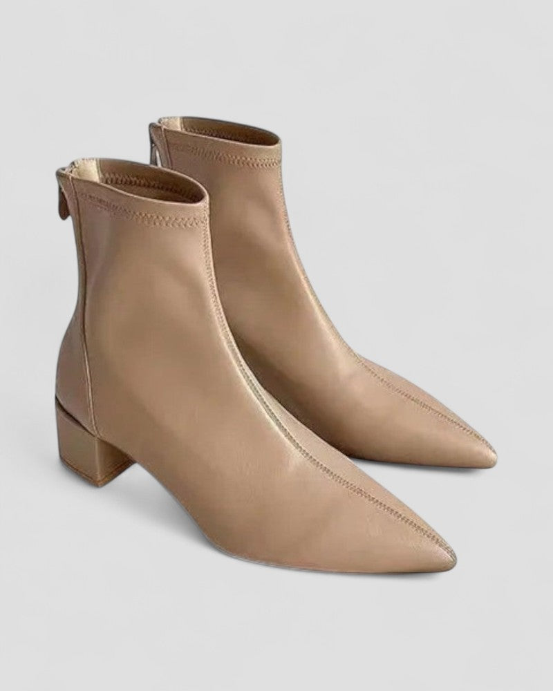 Elarova | Lederstiefeletten mit Reißverschluss hinten und Blockabsatz