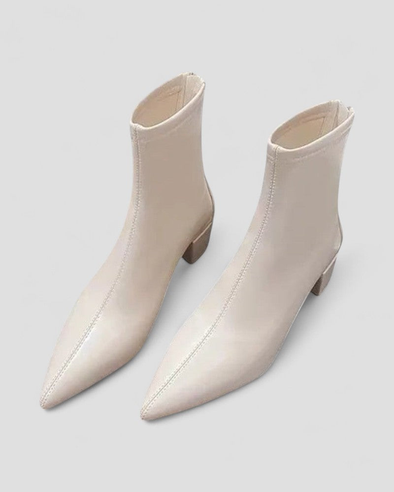 Elarova | Lederstiefeletten mit Reißverschluss hinten und Blockabsatz