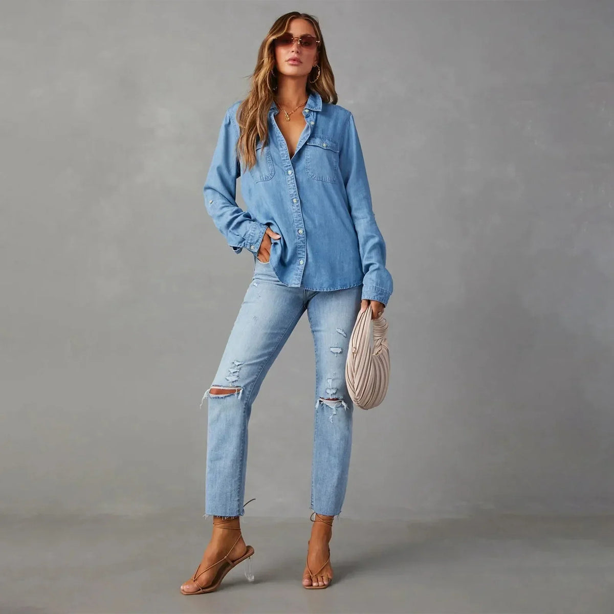 Elarova | Leichte Denim Hemden