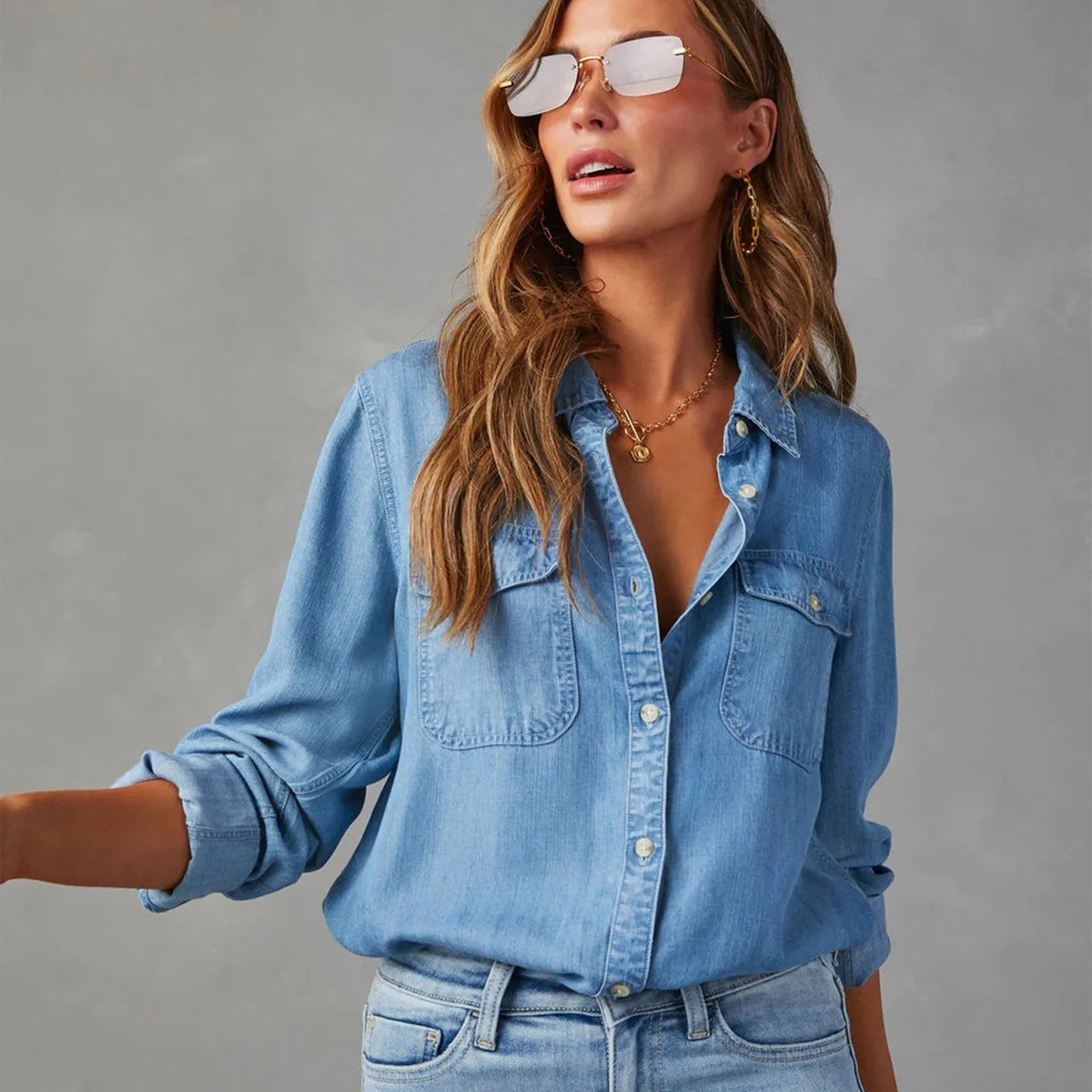 Elarova | Leichte Denim Hemden