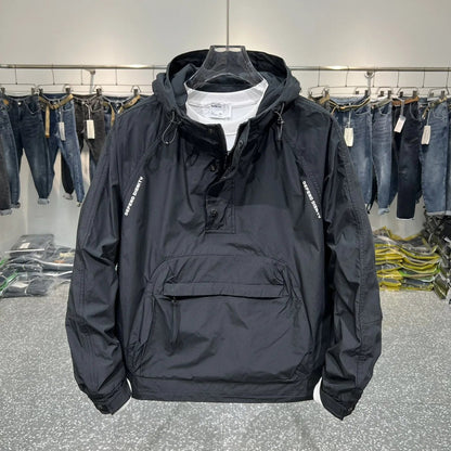Elarova | Leichter Kapuzen Windbreaker mit halbem Reißverschluss und Tasche