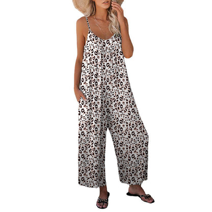 Elarova | Leopard-Print-Tasche Lockerer Träger Einteiler Overall
