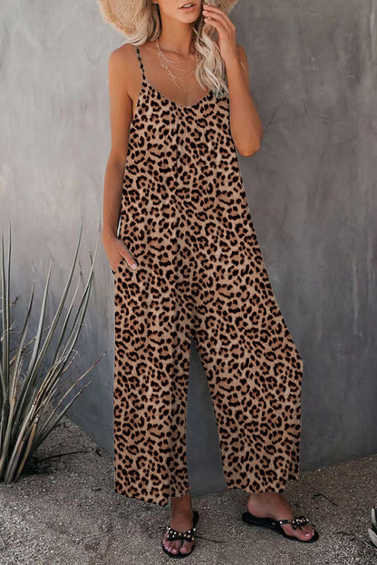 Elarova | Leopard-Print-Tasche Lockerer Träger Einteiler Overall