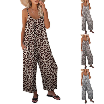 Elarova | Leopard-Print-Tasche Lockerer Träger Einteiler Overall
