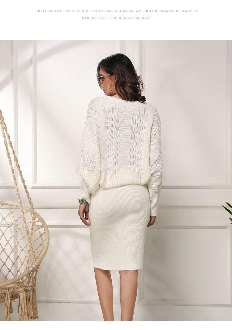 Elarova | Lockere Fledermausärmel Pulloverkleid