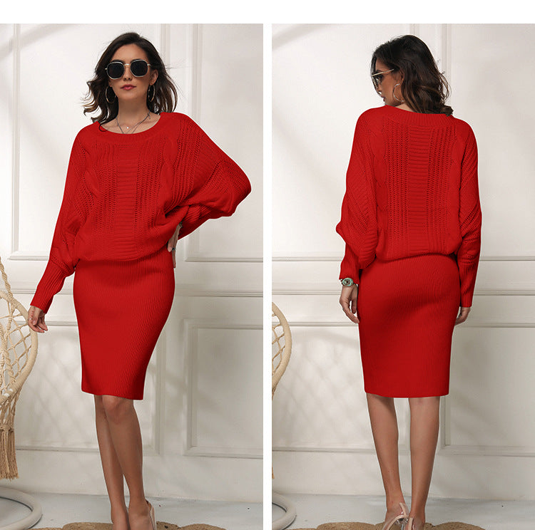 Elarova | Lockere Fledermausärmel Pulloverkleid