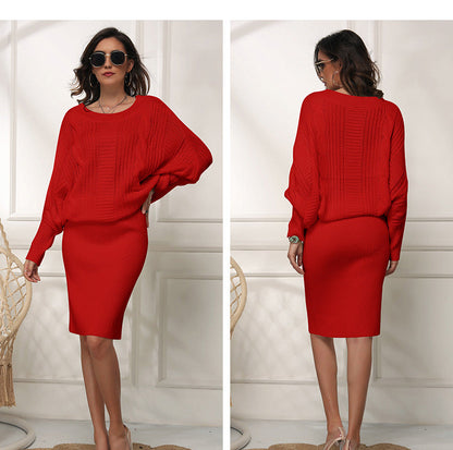 Elarova | Lockere Fledermausärmel Pulloverkleid