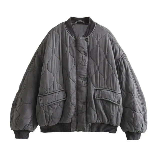 Elarova | Lockere Graue Bomberjacke Für Damen