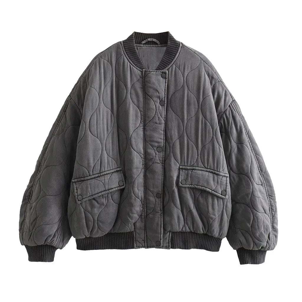 Elarova | Lockere Graue Bomberjacke Für Damen
