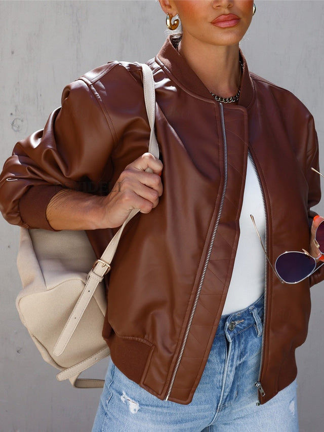 Elarova | Lockere Lederjacke für Damen