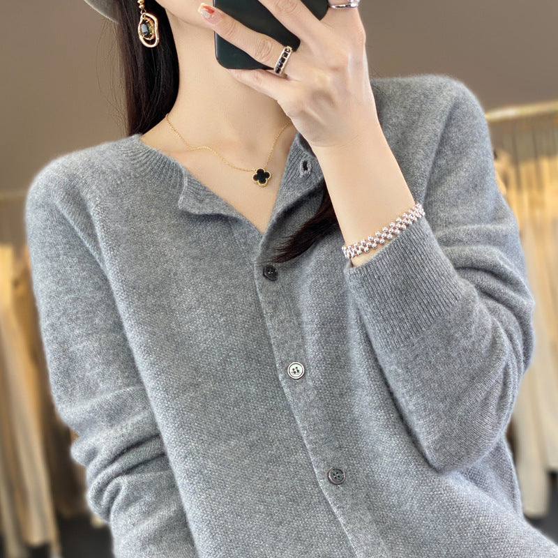 Elarova | Lockerer Damen Cashmere Strickjacke Mit Rundhalsausschnitt Aus Hochwertiger Veganer Wolle
