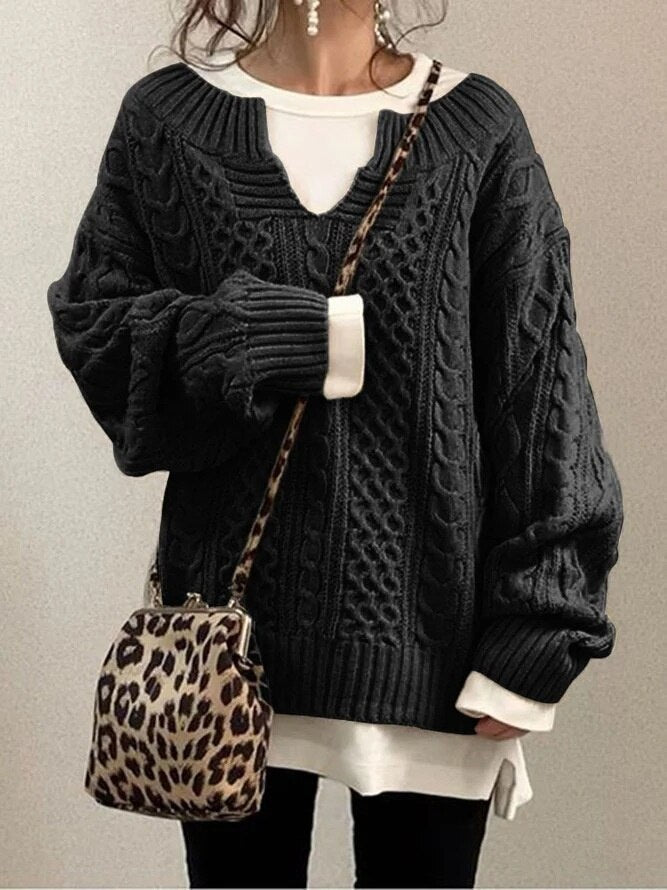 Elarova | Luxe Sweater | Bequemer warmer OversizedZopfpullover aus weichem Material