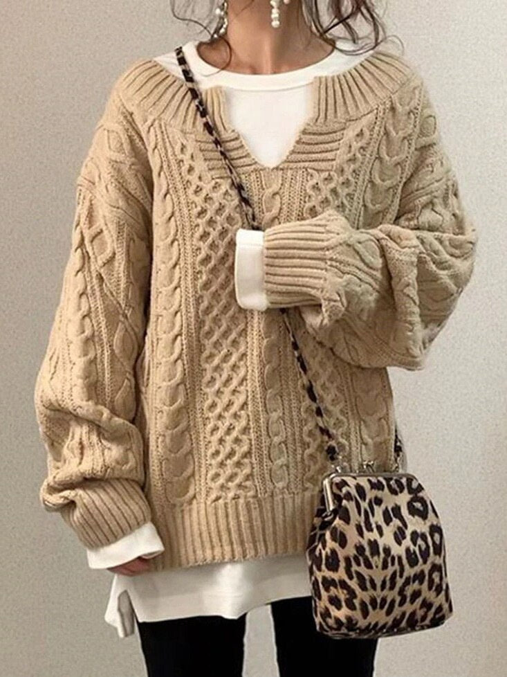 Elarova | Luxe Sweater | Bequemer warmer OversizedZopfpullover aus weichem Material