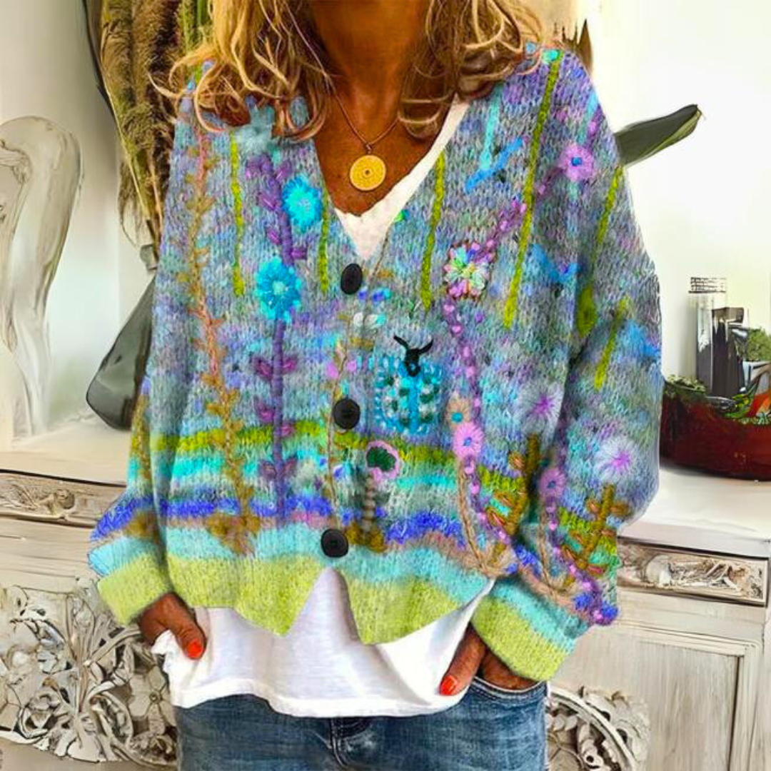 Elarova | Luxuriöse bedruckte Strickjacke