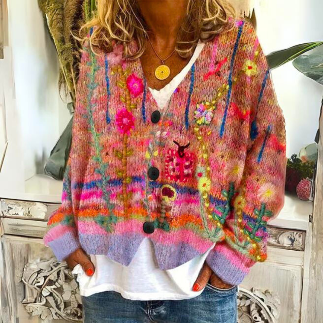 Elarova | Luxuriöse bedruckte Strickjacke