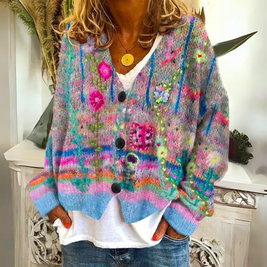 Elarova | Luxuriöse bedruckte Strickjacke