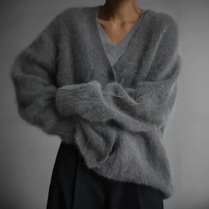 Elarova | Luxuriöser Überdimensionierter Flauschiger Kaschmirpullover Mit Knopfverschluss