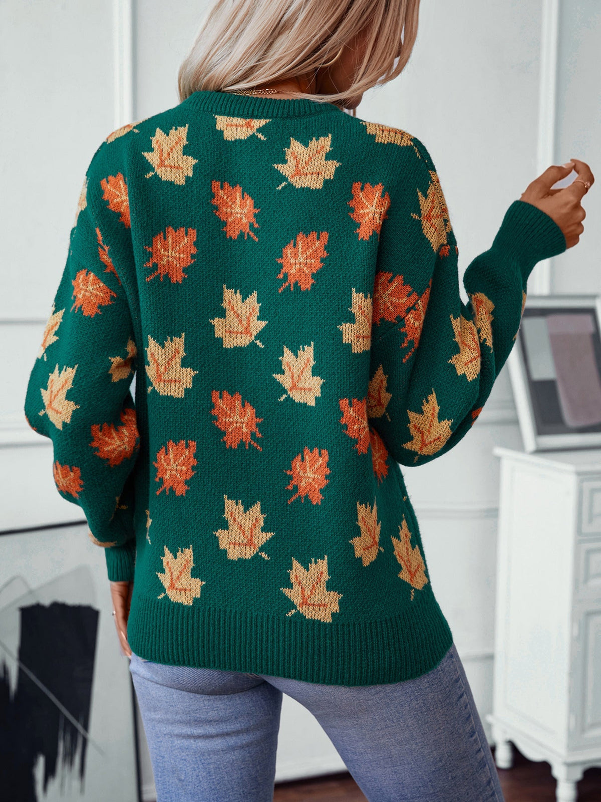 Elarova | Maple Leaf Jacquard Freizeit Pullover Sweater