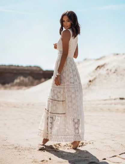 Elarova Maxikleid mit Spitze und Cut-out