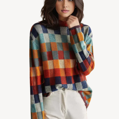 Elarova | Mehrfarbiger karierter Strickpullover für Damen
