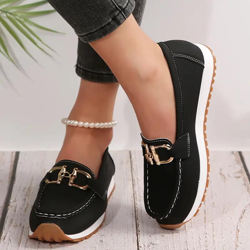Elarova | Metallische Schnalle Slip On Wanderschuhe Damenschuhe