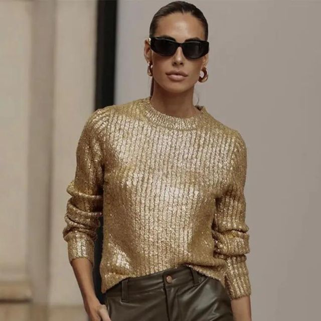 Elarova | Metallischer Strickpullover mit texturiertem Finish