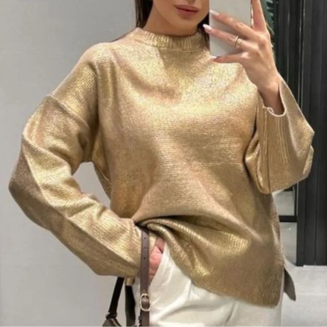 Elarova | Metallischer Strickpullover mit texturiertem Finish