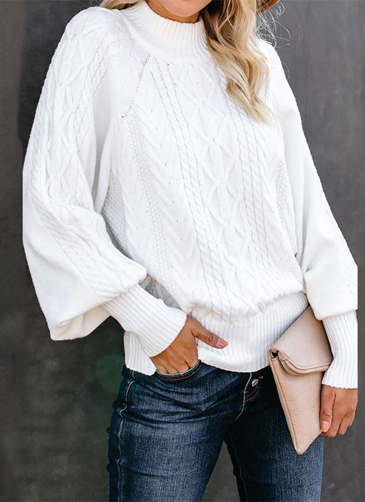 Elarova | MidHoch Neck Kabelstrick Pullover Sweater