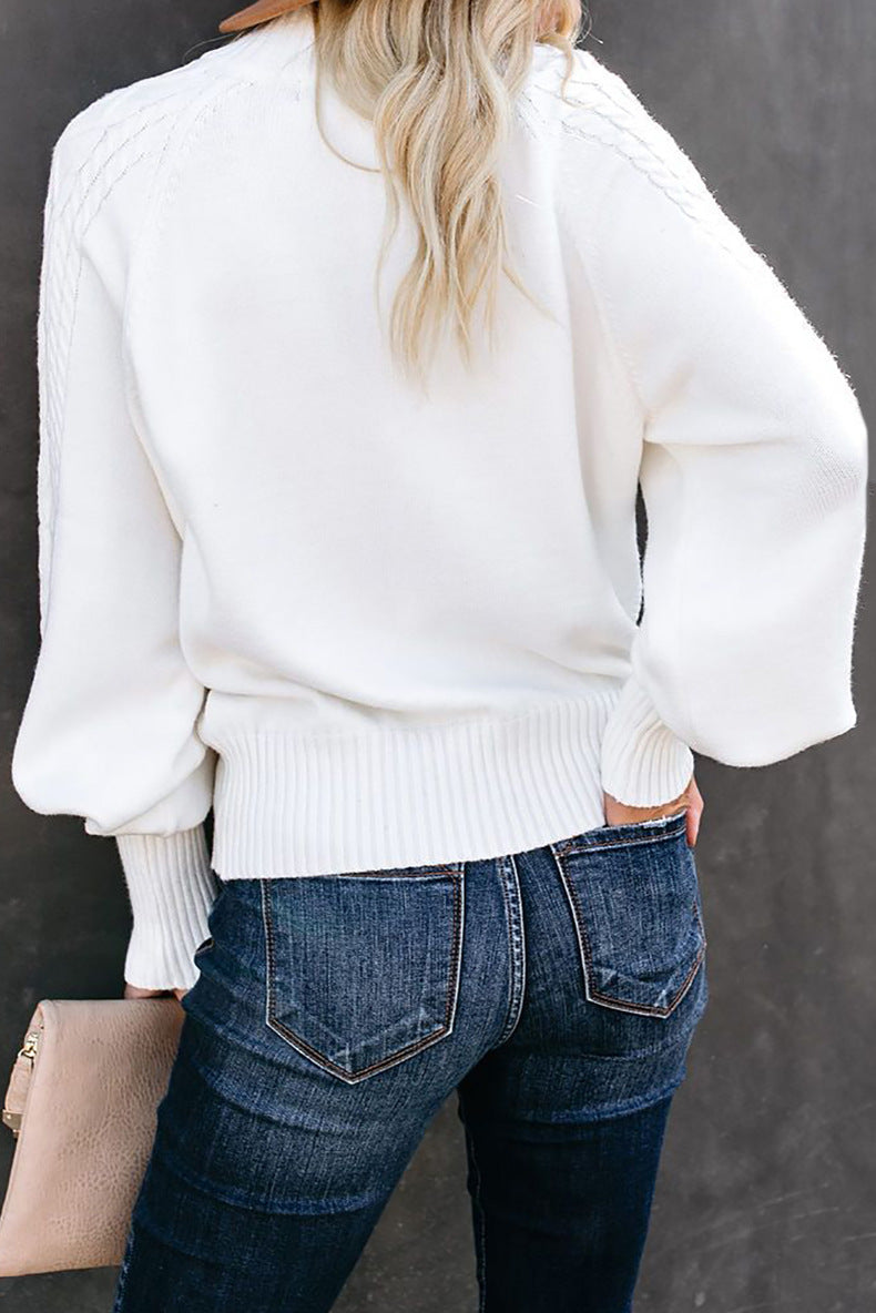 Elarova | MidHoch Neck Kabelstrick Pullover Sweater