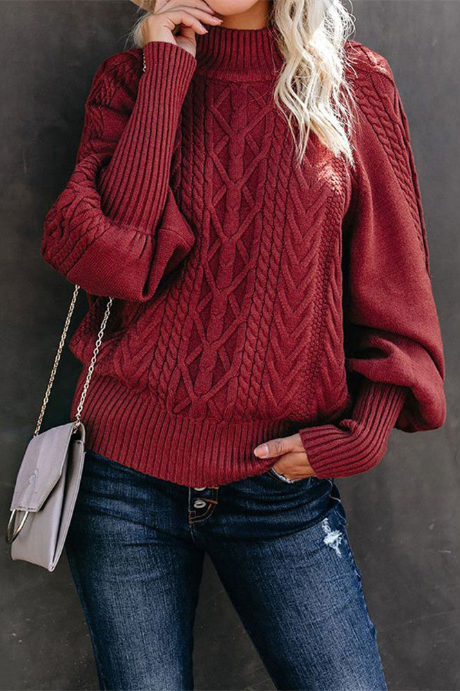 Elarova | MidHoch Neck Kabelstrick Pullover Sweater