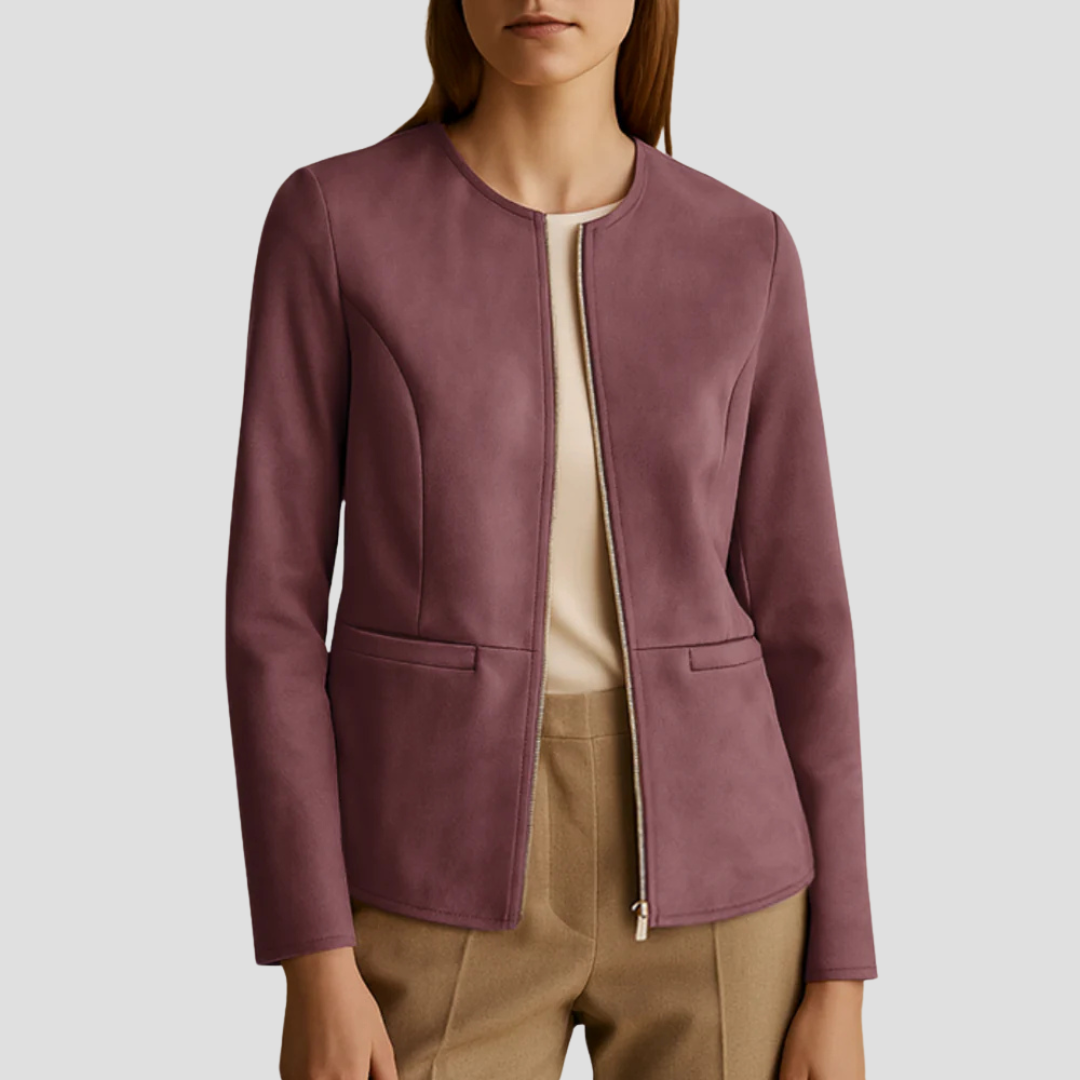 Elarova | Minimalistische DamenWildlederjacke mit Reißverschluss