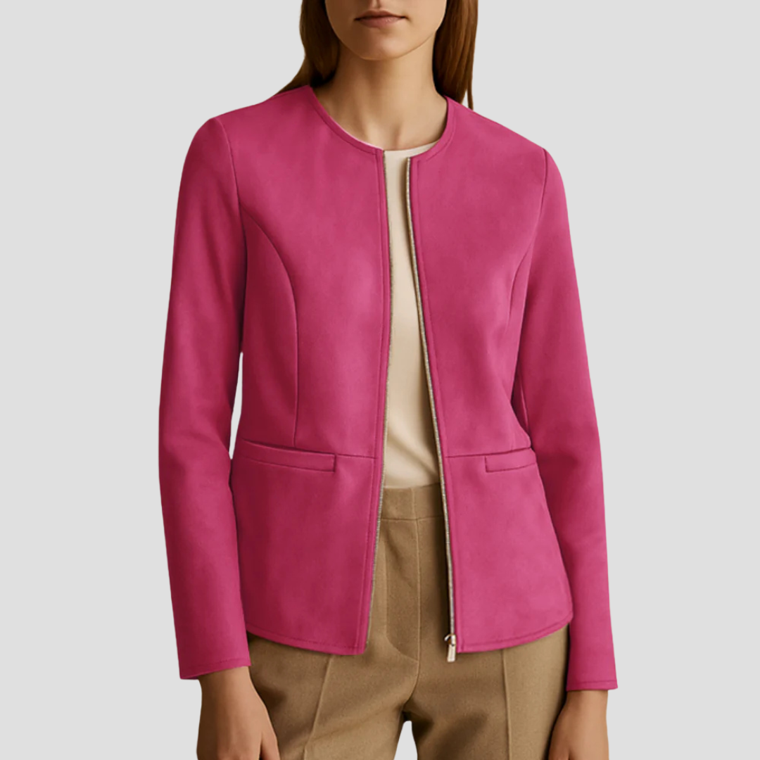 Elarova | Minimalistische DamenWildlederjacke mit Reißverschluss