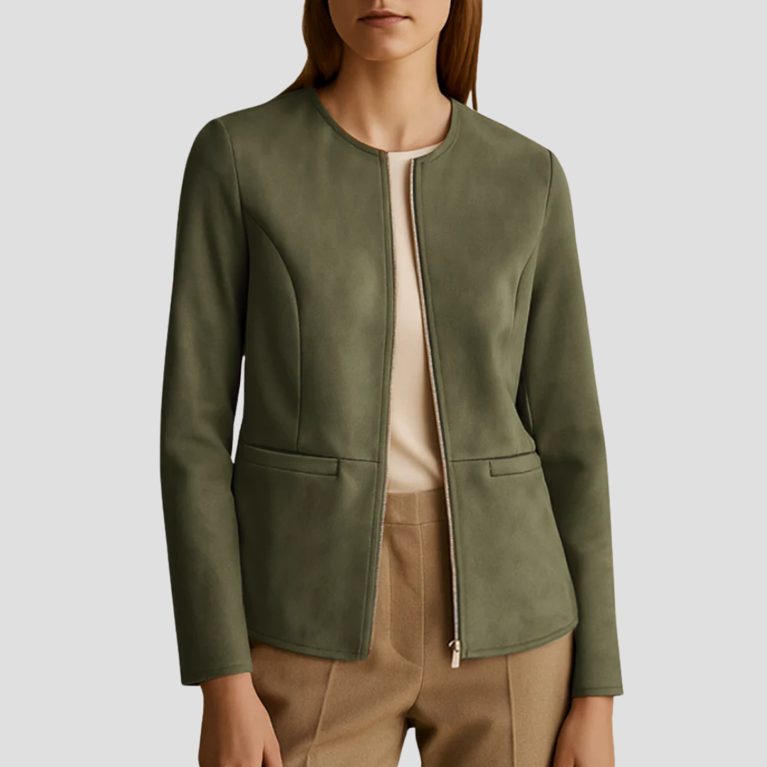 Elarova | Minimalistische DamenWildlederjacke mit Reißverschluss